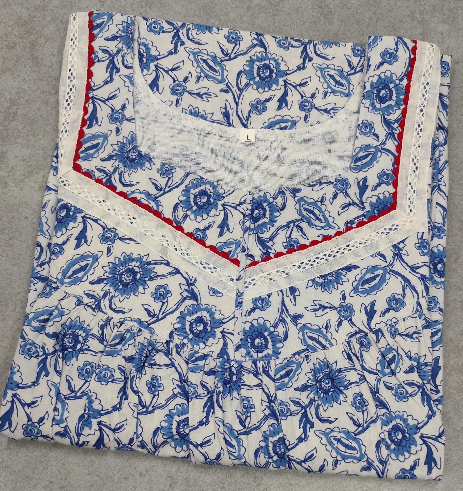 Cotton Pleated, With Pockets, No Open Large Printed Nighty