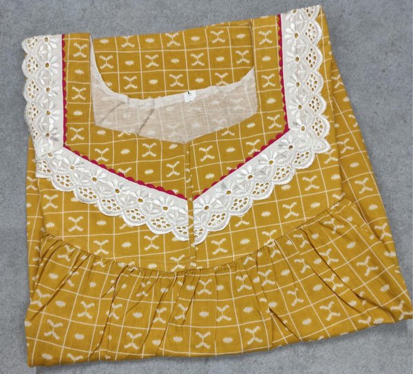 Soft Cotton Pleated, With Pockets, No Open Large Printed Nighty