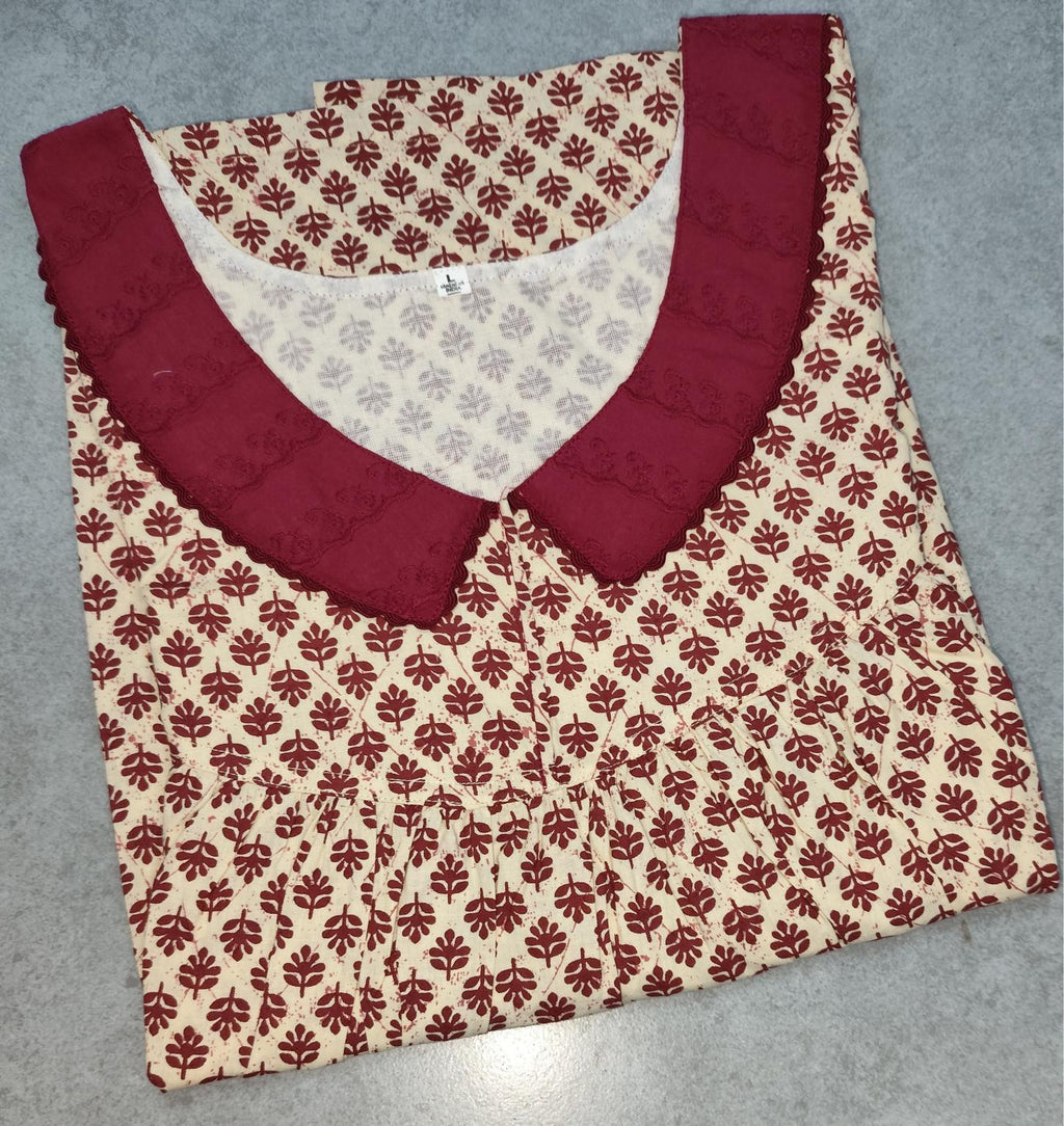 Cotton Pleated, With Pockets, No Open Large Printed Nighty