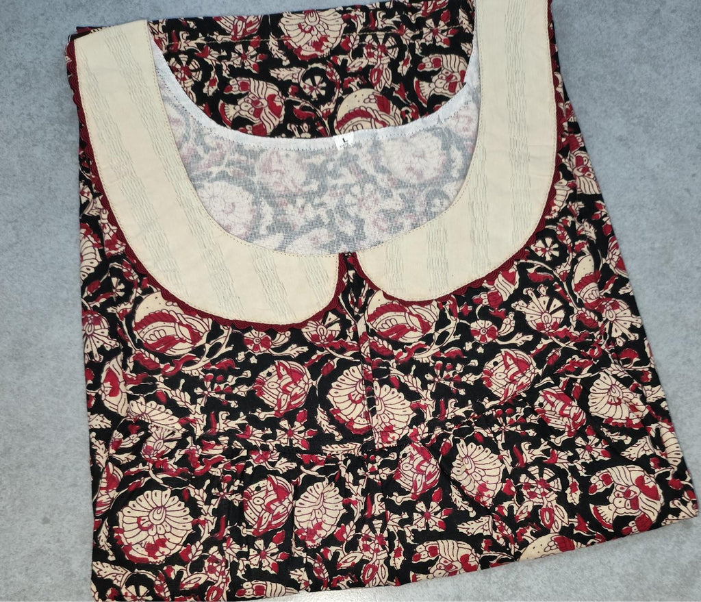Cotton Pleated, With Pockets, No Open Large Printed Nighty