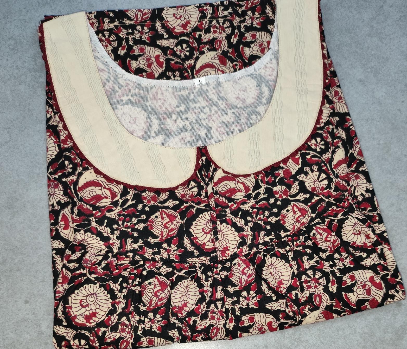 Cotton Pleated, With Pockets, No Open Large Printed Nighty