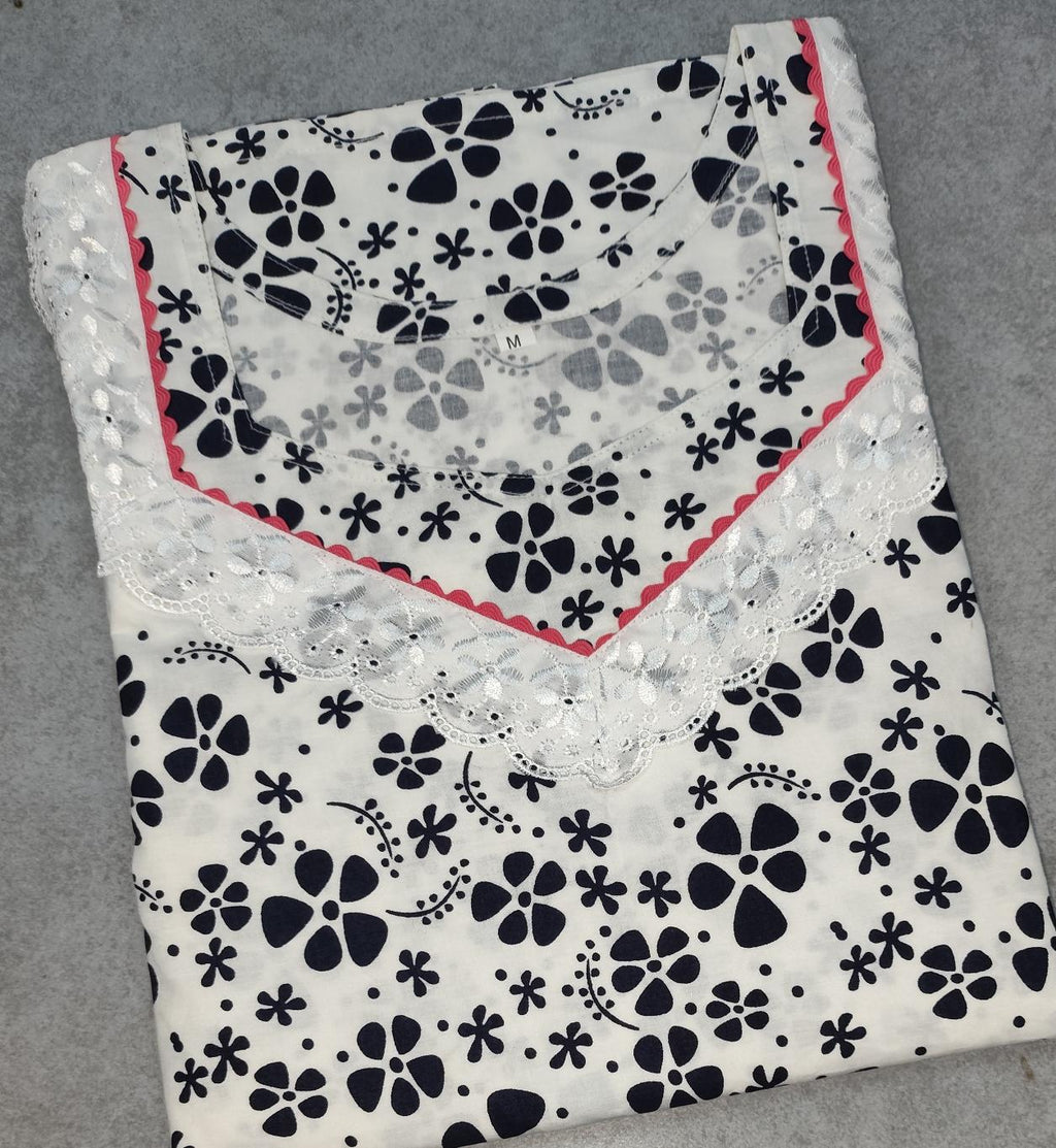 Cotton With Pockets, No Open, A-line churidar cut Medium Printed Nighty