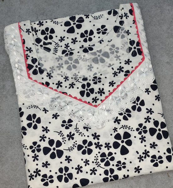 Cotton With Pockets, No Open, A-line churidar cut Medium Printed Nighty