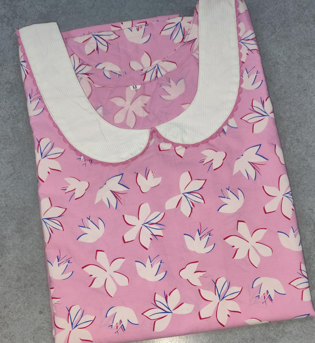Cotton With Pockets, No Open, A-line churidar cut Medium Printed Nighty
