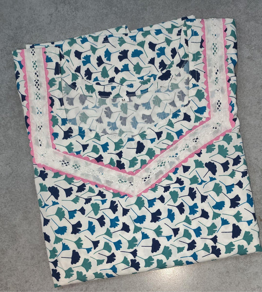 Cotton With Pockets, No Open, A-line churidar cut Medium Printed Nighty
