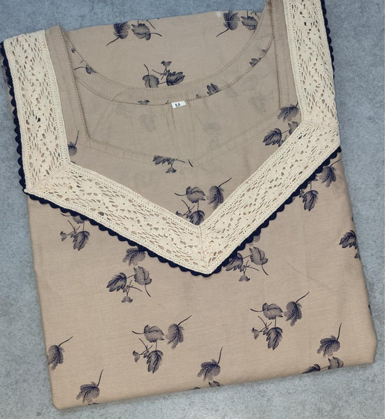 Cotton With Pockets, No Open, A-line churidar cut Medium Printed Nighty