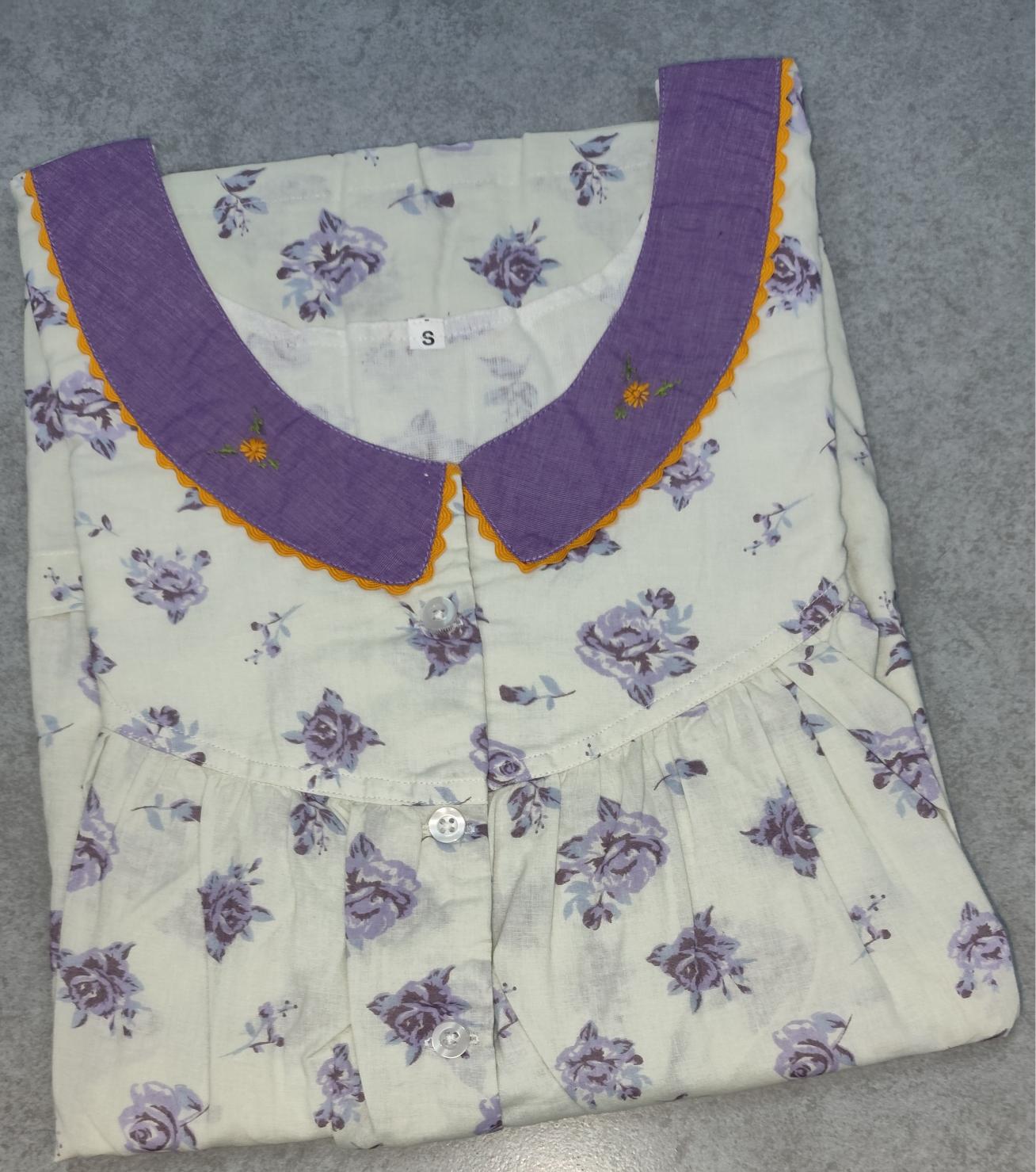 Soft Cotton Pleated, With Pockets, No Open Small Printed Nighty