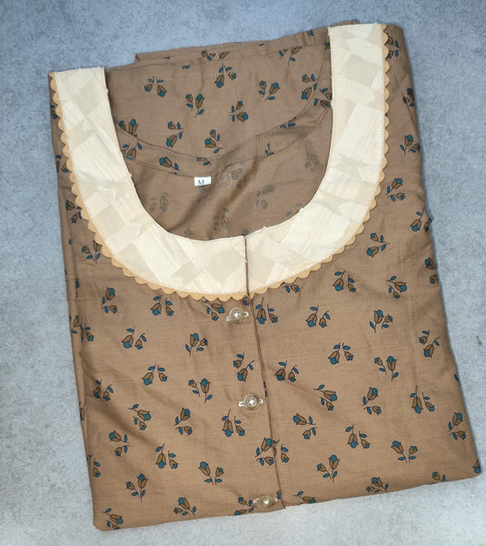 Cotton With Pockets, No Open, A-line churidar cut Medium Printed Nighty
