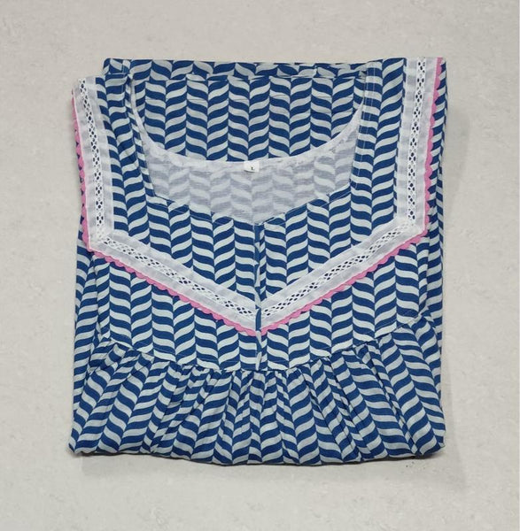 Soft Cotton Pleated, With Pockets, No Open Large Printed Nighty