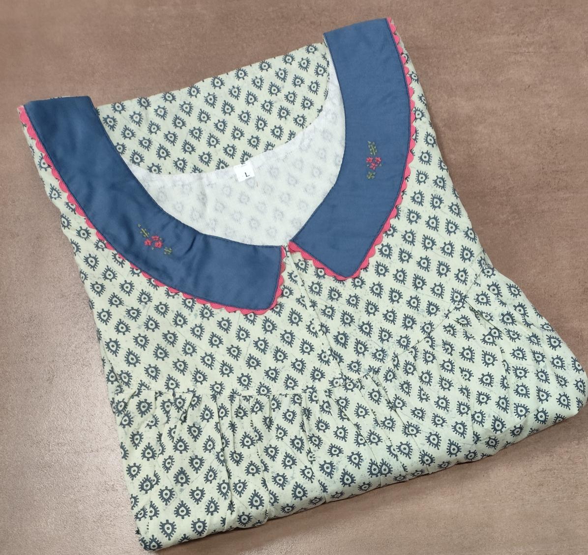 Cotton Pleated, With Pockets, No Open Large Printed Nighty