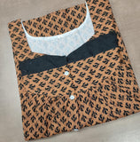 Cotton Pleated, With Pockets, Half Open Large Printed Nighty