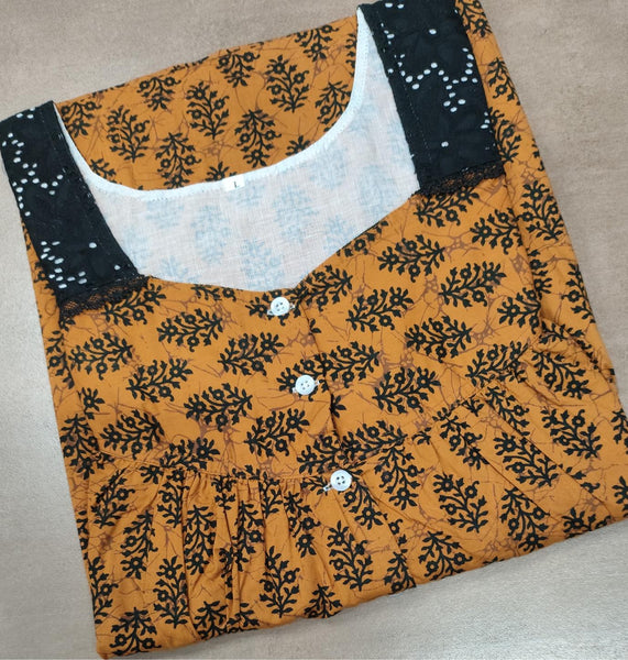 Cotton Pleated, With Pockets, Half Open Large Printed Nighty