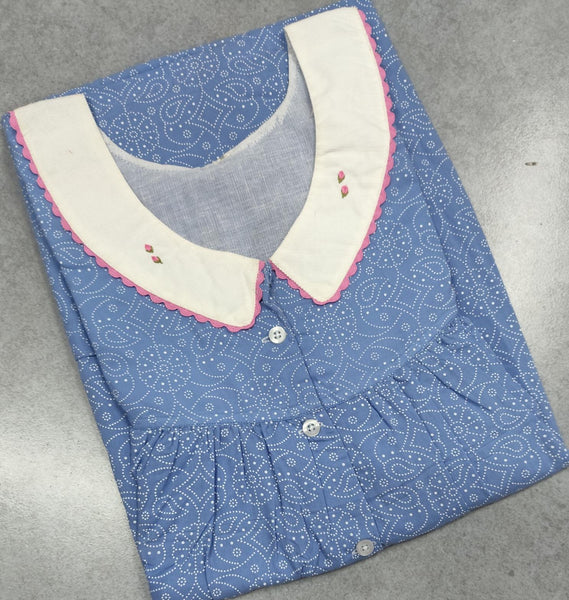 Soft Cotton Pleated, With Pockets, Half Open Small Printed Nighty