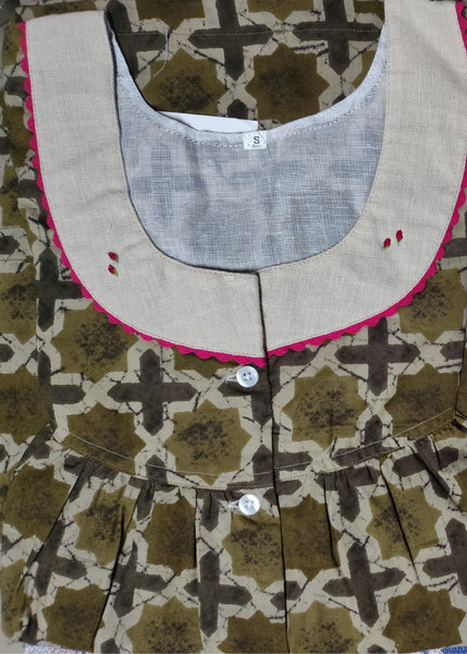 Soft Cotton Pleated, With Pockets, Half Open Small Printed Nighty