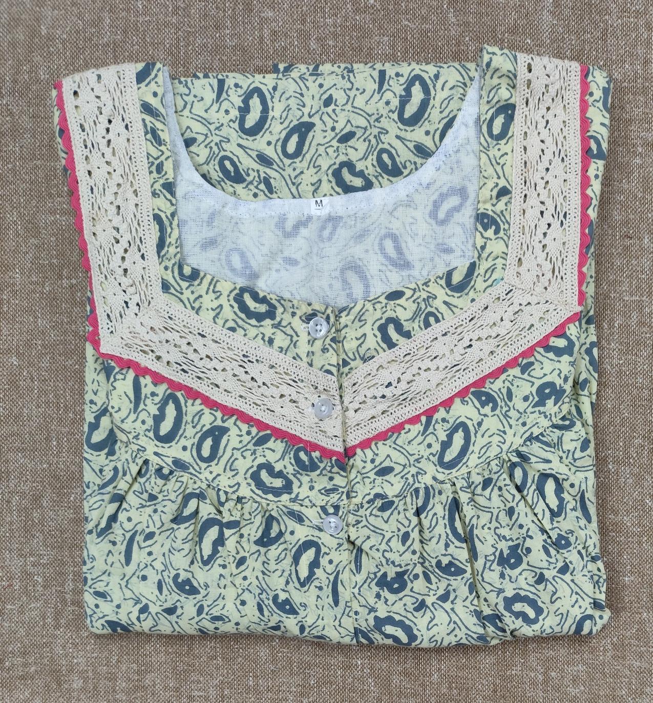 Soft Cotton Pleated, Full Open Medium Printed Nighty