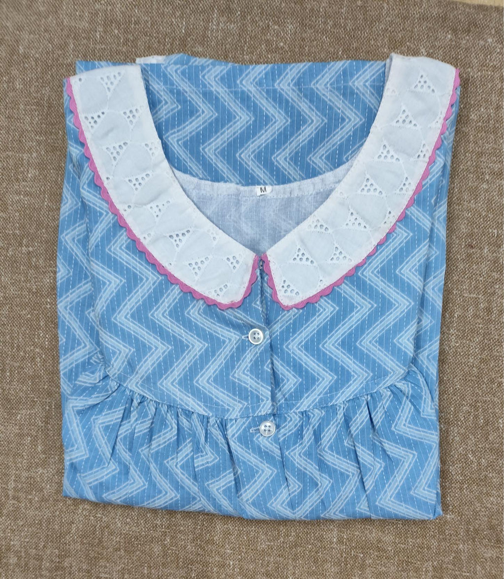 Cotton Pleated, Full Open Medium Printed Nighty