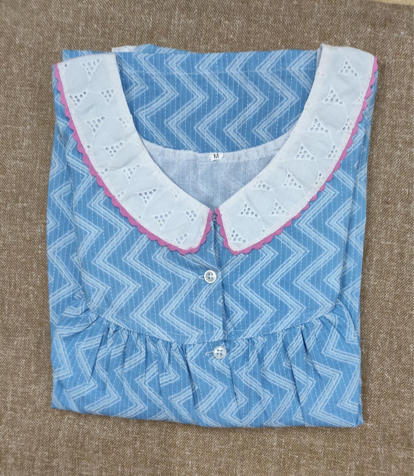 Cotton Pleated, Full Open Medium Printed Nighty