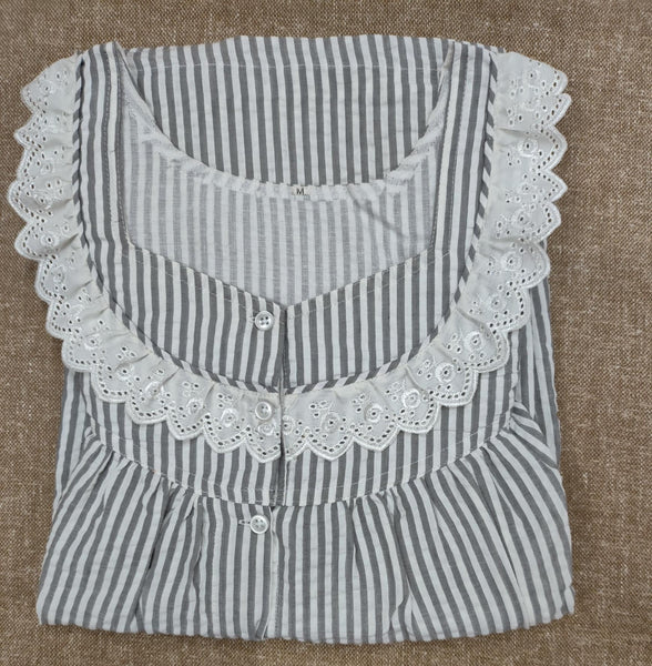 Soft Cotton Pleated, Full Open Medium Printed Nighty
