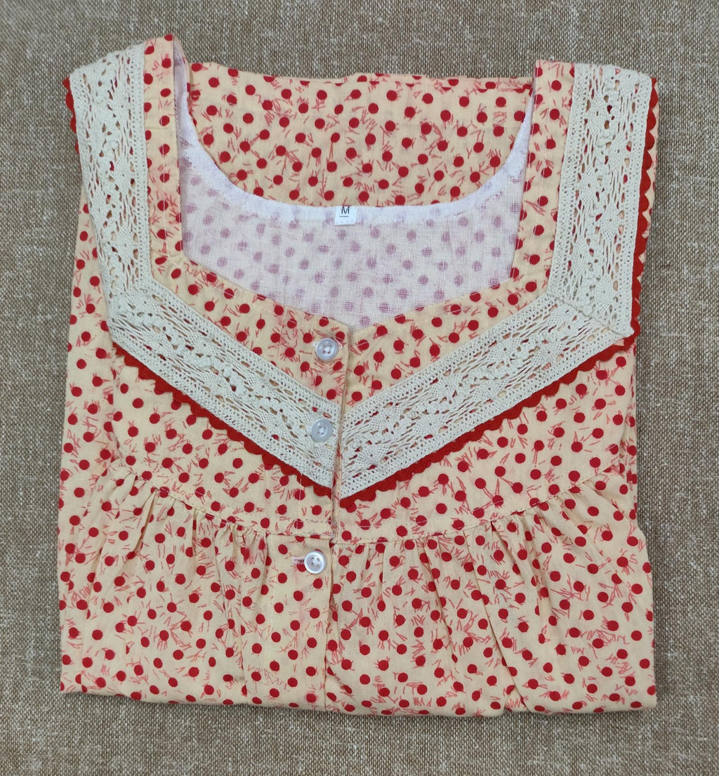 Soft Cotton Pleated, Full Open Medium Printed Nighty