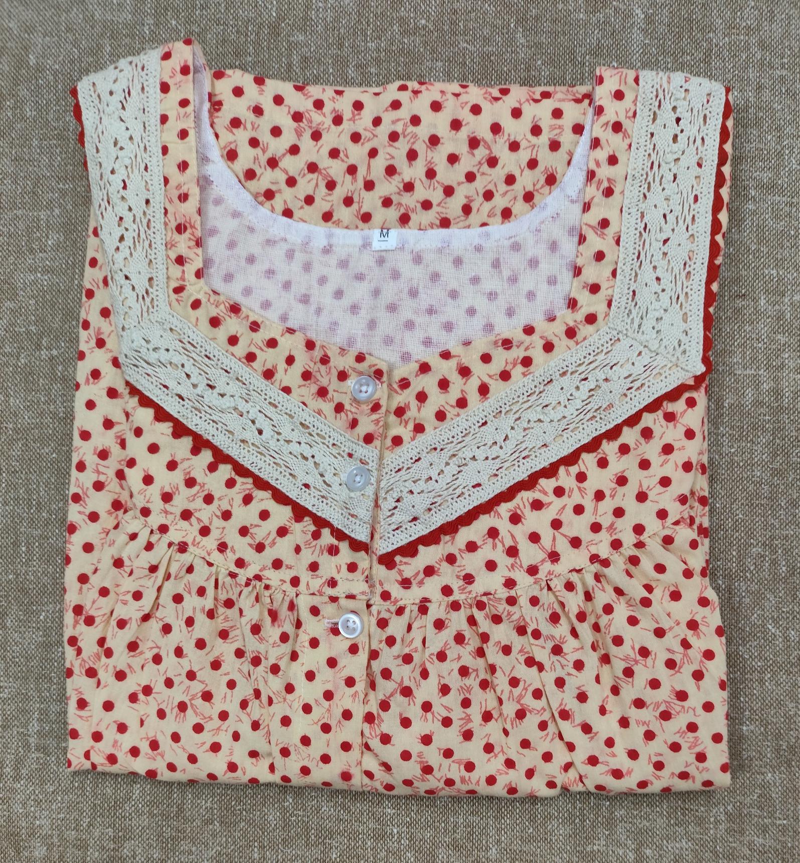 Soft Cotton Pleated, Full Open Medium Printed Nighty