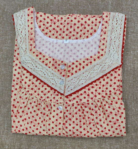 Soft Cotton Pleated, Full Open Medium Printed Nighty