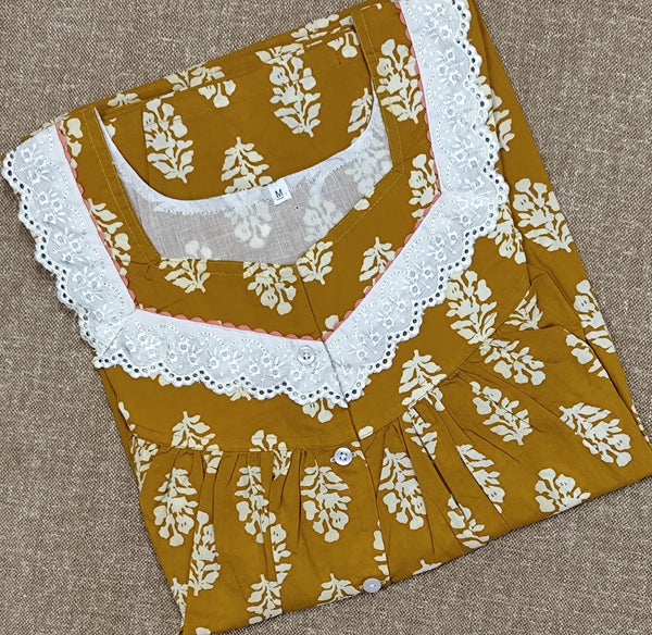 Soft Cotton Pleated, With Pockets, Half Open Medium Printed Nighty