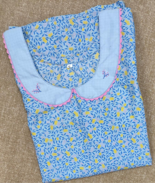 Soft Cotton With Pockets, No Open, A-line churidar cut Medium Printed Nighty