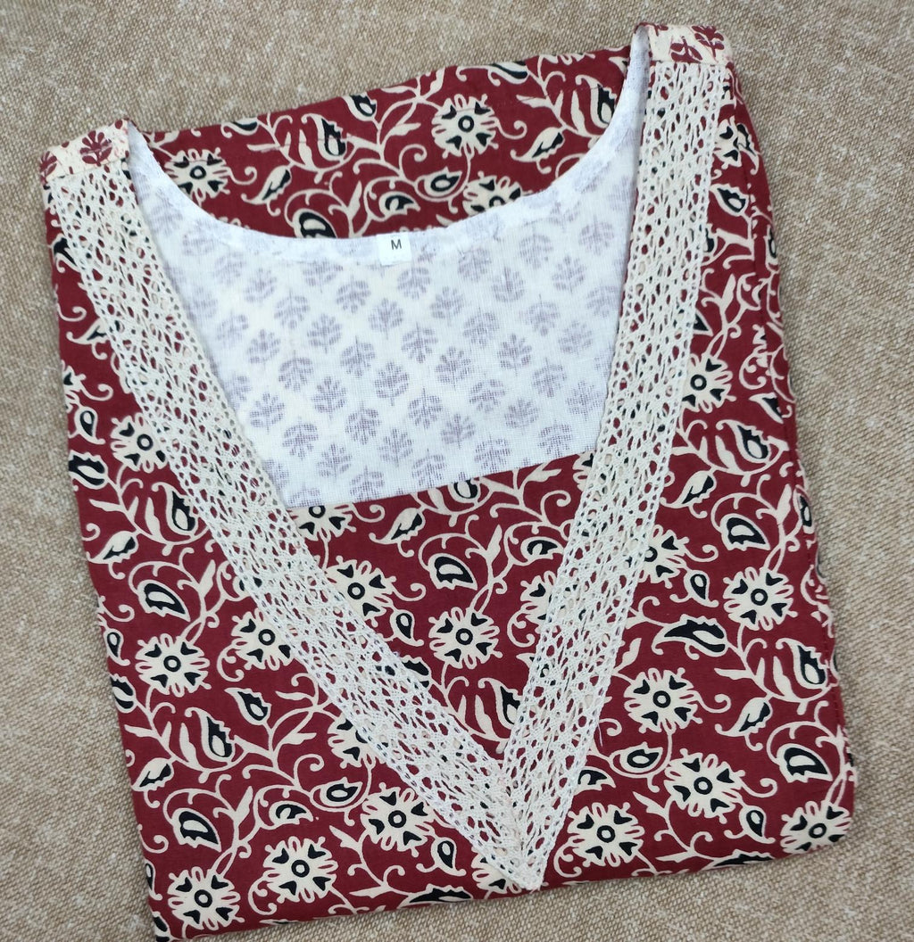 Cotton Pleated, With Pockets, Back A-line, Side elastic Medium Printed Nighty