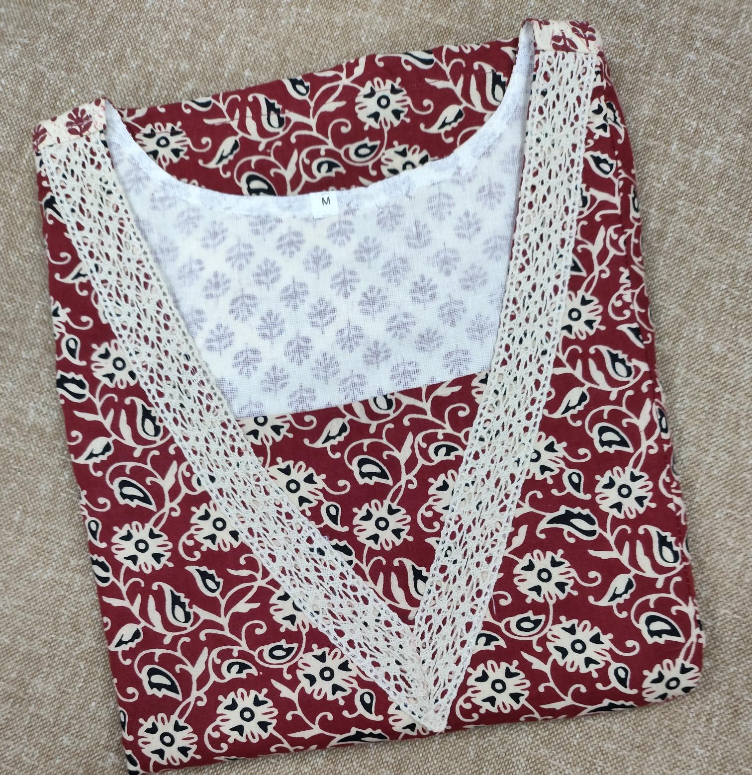Cotton Pleated, With Pockets, Back A-line, Side elastic Medium Printed Nighty