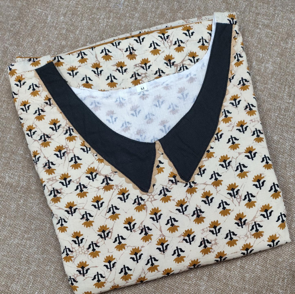 Cotton Pleated, With Pockets, Back A-line, Side elastic Medium Printed Nighty