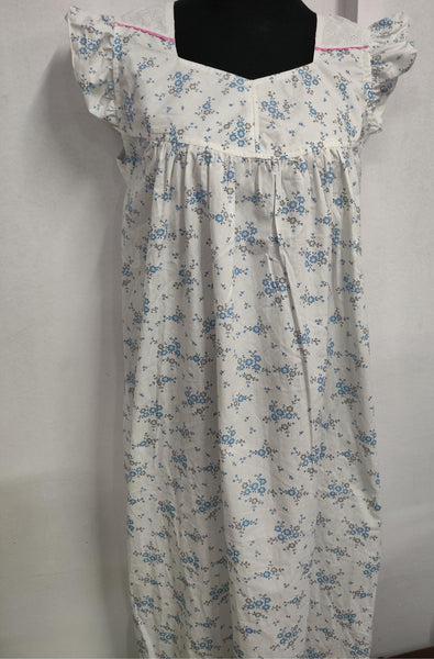 Cotton Pleated, With Pockets, Sleeveless, No Open Small Printed Nighty