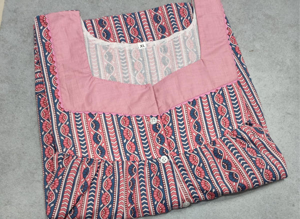 Soft Cotton Pleated, With Pockets, Half Open Xlarge Printed Nighty