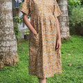 Cotton Pleated, With Pockets, Back A-line, Side elastic Large Printed Frock Nighty With 48 inch length