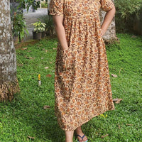 Cotton Pleated, With Pockets, Back A-line, Side elastic Large Printed Frock Nighty With 48 inch length