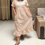 Bantex Pleated, Pockets, Back A-line, Side elastic Large Printed Frock Nighty With 48 inch length