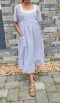 Bantex Pleated, Pockets, Back A-line, Side elastic Medium Printed Frock Nighty With 48 inch length