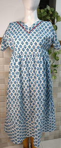 Cotton Pleated, No Open, Side elastic Medium Printed Frock Nighty With 44 inch length