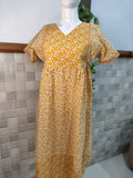 Cotton Pleated, No Open, Side elastic Medium Printed Frock Nighty With 42 inch length