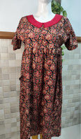 Cotton Pleated, With Pockets, Back A-line, Side elastic Medium Printed Frock Nighty With 48 inch length