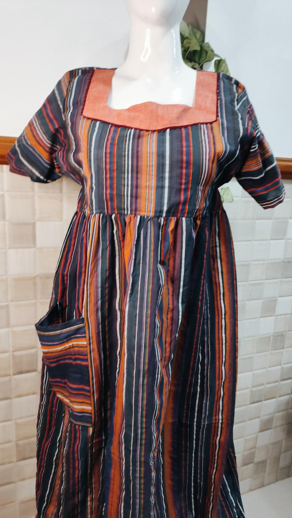 Bantex Pleated, Pockets, Back A-line, Side elastic Medium Printed Frock Nighty With 47 inch length