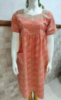 Cotton Pleated, With Pockets, Back A-line, Side elastic Small Printed Frock Nighty With 48 inch length