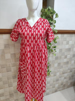 Cotton Pleated, With Pockets, Back A-line, Side elastic Large Printed Frock Nighty With 48 inch length