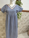 Cotton Pleated, With Pockets, Side elastic Medium Printed Frock Nighty With 48 inch length