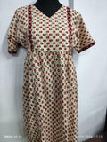 Cotton Pleated, No Open, Side elastic Medium Printed Frock Nighty With 43 inch length