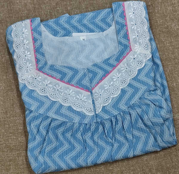 Soft Cotton Pleated, With Pockets, No Open Medium Printed Nighty