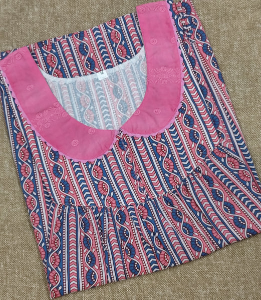 Soft Cotton Pleated, With Pockets, No Open Medium Printed Nighty