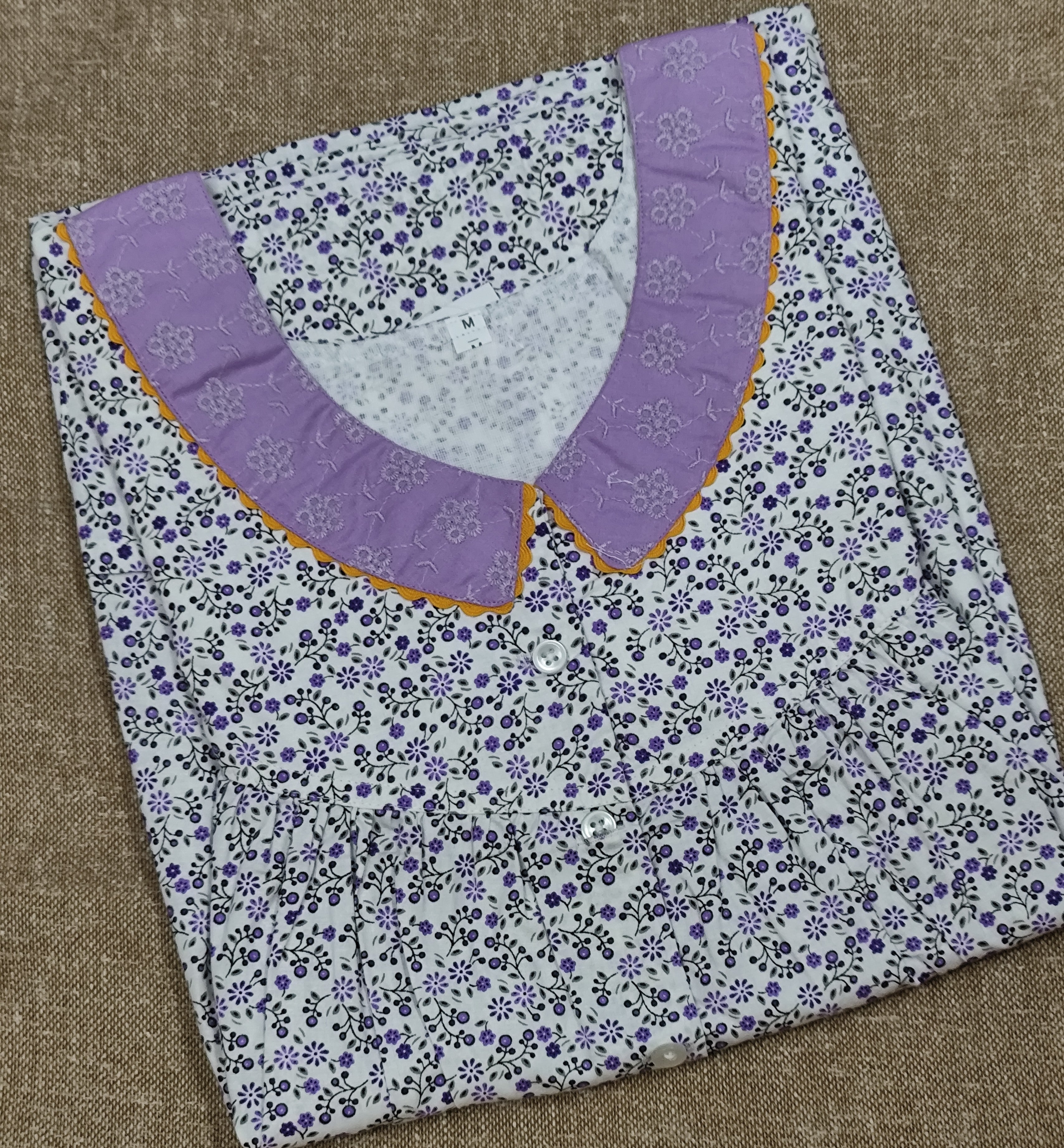 Cotton Pleated, With Pockets, Half Open Medium Printed Nighty