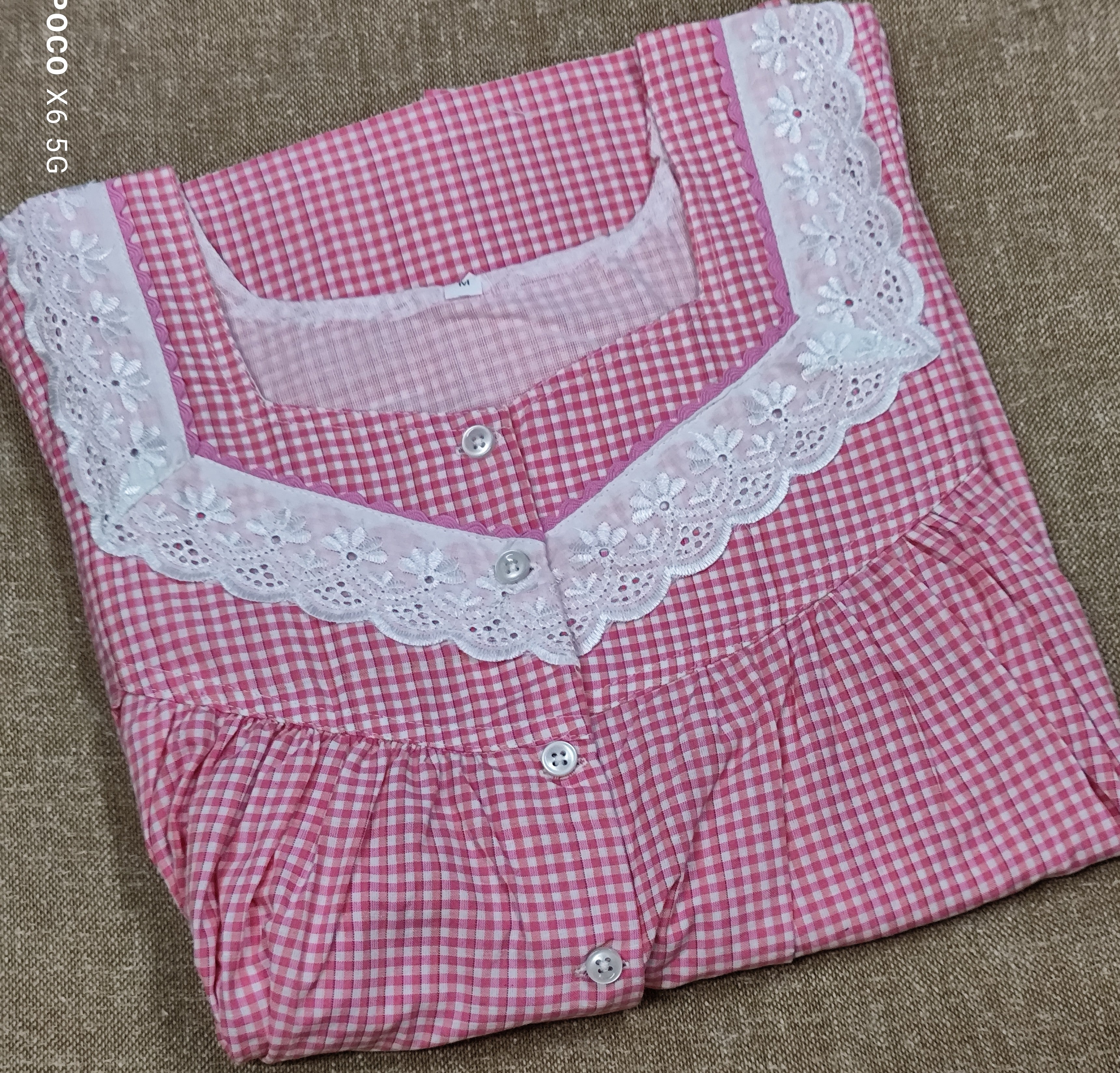 Cotton Pleated, With Pockets, Half Open Medium Printed Nighty