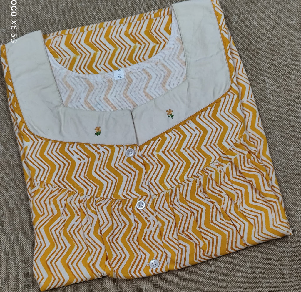 Soft Cotton Pleated, With Pockets, Half Open Medium Printed Nighty
