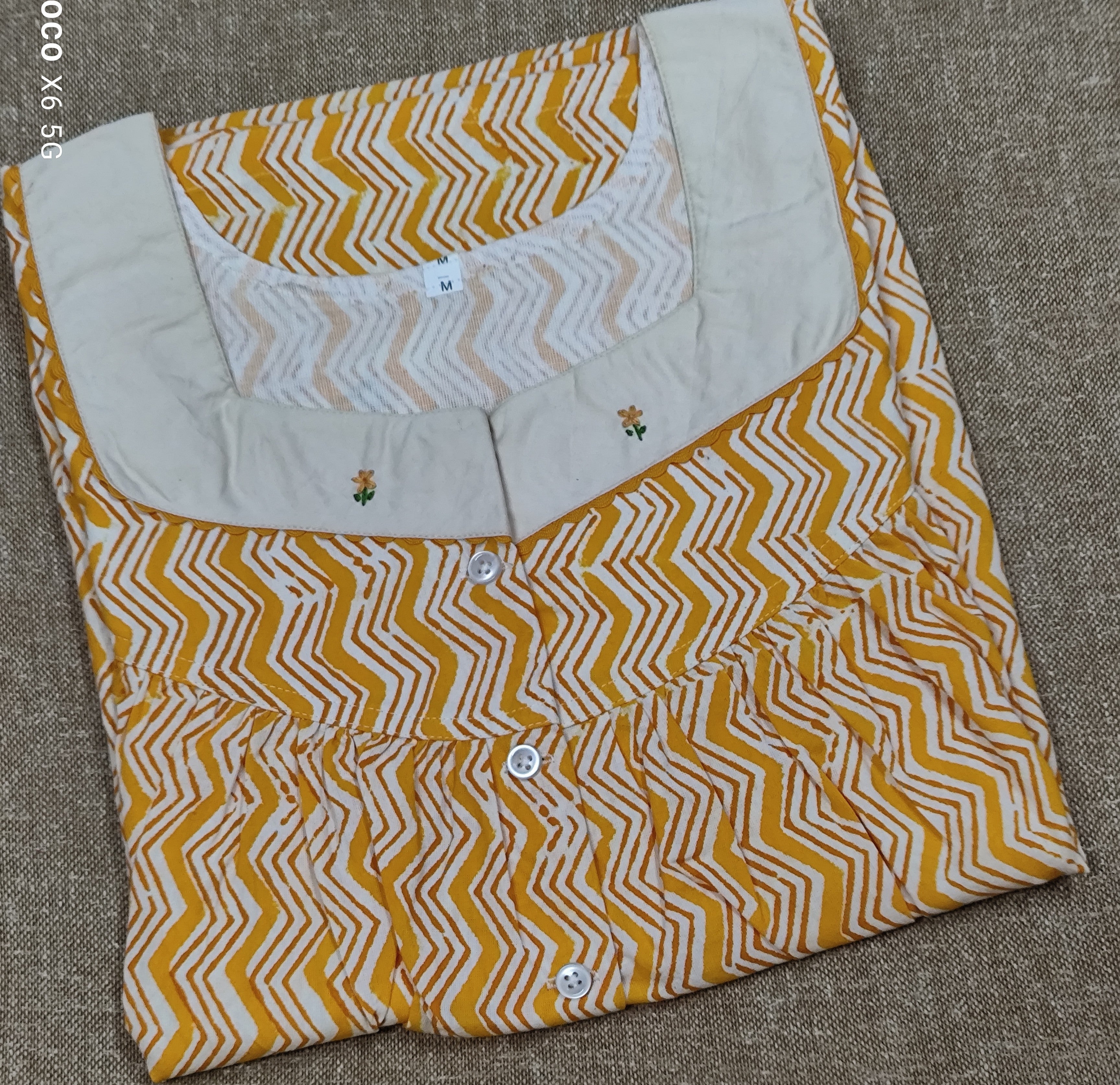 Soft Cotton Pleated, With Pockets, Half Open Medium Printed Nighty